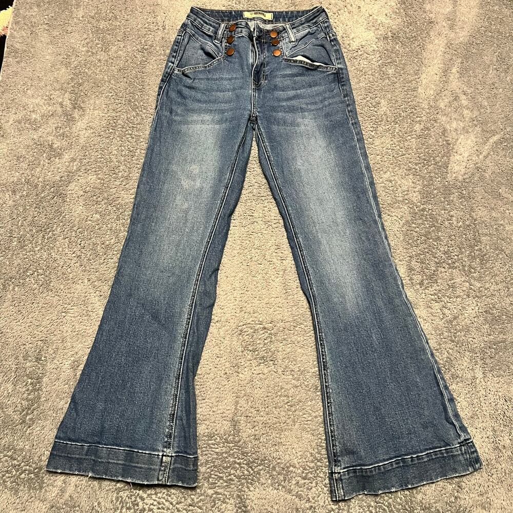 Rock & Roll Cowgirl Jeans Womens 27 x32 Blue Mid Rise Flare Western Riding Chore